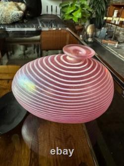 Vintage Kosta Boda Aphrodite Vase In Irridescent Pink Stripes By Bertil Vallien
