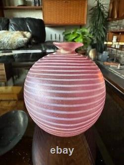 Vintage Kosta Boda Aphrodite Vase In Irridescent Pink Stripes By Bertil Vallien