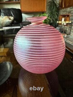 Vintage Kosta Boda Aphrodite Vase In Irridescent Pink Stripes By Bertil Vallien