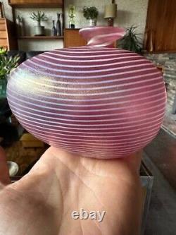 Vintage Kosta Boda Aphrodite Vase In Irridescent Pink Stripes By Bertil Vallien
