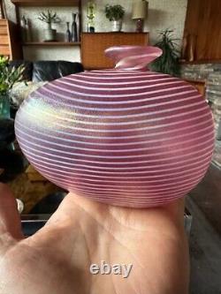Vintage Kosta Boda Aphrodite Vase In Irridescent Pink Stripes By Bertil Vallien