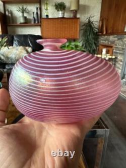 Vintage Kosta Boda Aphrodite Vase In Irridescent Pink Stripes By Bertil Vallien