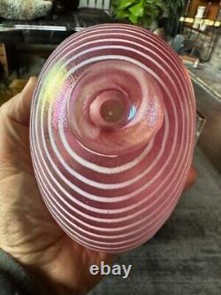 Vintage Kosta Boda Aphrodite Vase In Irridescent Pink Stripes By Bertil Vallien