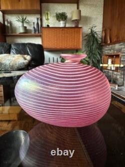 Vintage Kosta Boda Aphrodite Vase In Irridescent Pink Stripes By Bertil Vallien