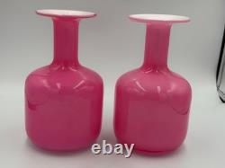 Vintage LSA International Pink Glass Vases Pair Mid Century Modern Art Glass 9