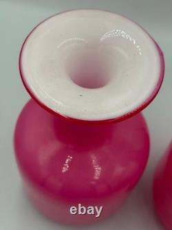 Vintage LSA International Pink Glass Vases Pair Mid Century Modern Art Glass 9