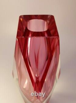 Vintage Large 70s Alessandro Mandruzzato Pink Sommerso Murano Faceted Glass Vase