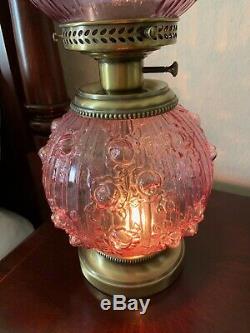 Vintage Large Fenton Pink Cabbage Rose Hurricane Lamp Mint Condition 22.5 Tall