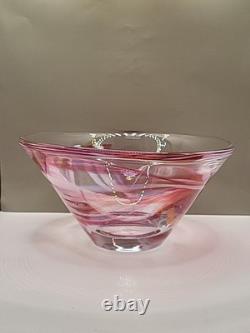 Vintage Large Kosta Boda Tempera Pink Anna Ehrner Art Glass Bowl Signed & Label