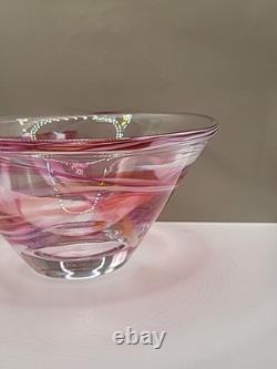 Vintage Large Kosta Boda Tempera Pink Anna Ehrner Art Glass Bowl Signed & Label