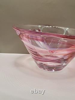 Vintage Large Kosta Boda Tempera Pink Anna Ehrner Art Glass Bowl Signed & Label