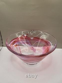 Vintage Large Kosta Boda Tempera Pink Anna Ehrner Art Glass Bowl Signed & Label