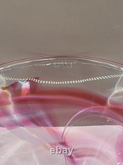 Vintage Large Kosta Boda Tempera Pink Anna Ehrner Art Glass Bowl Signed & Label