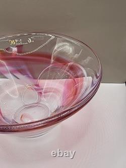 Vintage Large Kosta Boda Tempera Pink Anna Ehrner Art Glass Bowl Signed & Label