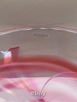 Vintage Large Kosta Boda Tempera Pink Anna Ehrner Art Glass Bowl Signed & Label