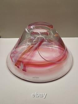Vintage Large Kosta Boda Tempera Pink Anna Ehrner Art Glass Bowl Signed & Label