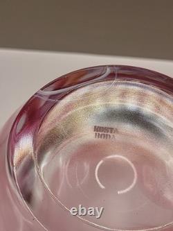 Vintage Large Kosta Boda Tempera Pink Anna Ehrner Art Glass Bowl Signed & Label