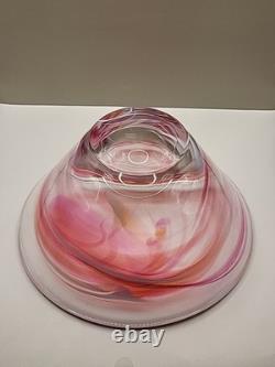 Vintage Large Kosta Boda Tempera Pink Anna Ehrner Art Glass Bowl Signed & Label