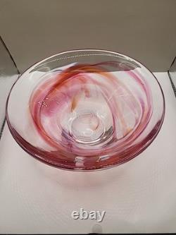 Vintage Large Kosta Boda Tempera Pink Anna Ehrner Art Glass Bowl Signed & Label