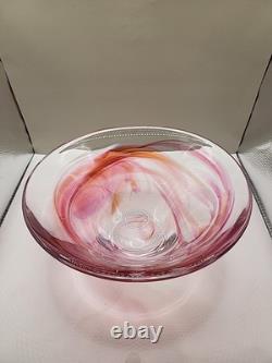 Vintage Large Kosta Boda Tempera Pink Anna Ehrner Art Glass Bowl Signed & Label