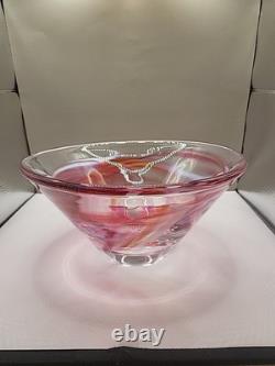 Vintage Large Kosta Boda Tempera Pink Anna Ehrner Art Glass Bowl Signed & Label