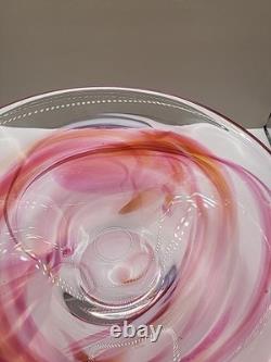 Vintage Large Kosta Boda Tempera Pink Anna Ehrner Art Glass Bowl Signed & Label