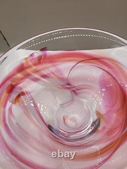 Vintage Large Kosta Boda Tempera Pink Anna Ehrner Art Glass Bowl Signed & Label