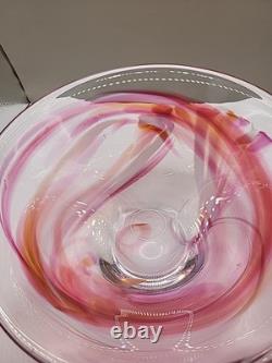 Vintage Large Kosta Boda Tempera Pink Anna Ehrner Art Glass Bowl Signed & Label