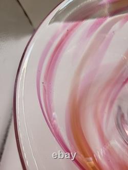 Vintage Large Kosta Boda Tempera Pink Anna Ehrner Art Glass Bowl Signed & Label