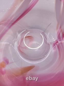 Vintage Large Kosta Boda Tempera Pink Anna Ehrner Art Glass Bowl Signed & Label