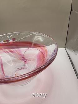 Vintage Large Kosta Boda Tempera Pink Anna Ehrner Art Glass Bowl Signed & Label