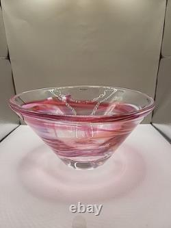 Vintage Large Kosta Boda Tempera Pink Anna Ehrner Art Glass Bowl Signed & Label