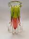 Vintage Large MURANO GLASS VASE Pink & Green Thick Heavy Glass (A15)