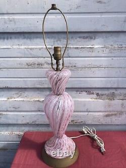 Vintage Large Murano Pink Ribbons With Gold Flecks & Latticino Zanfirico Lamp