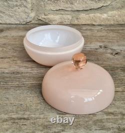 Vintage Large Opaline Pink Glass Lidded Powder Box Trinket Dish Art Deco Decor