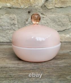 Vintage Large Opaline Pink Glass Lidded Powder Box Trinket Dish Art Deco Decor