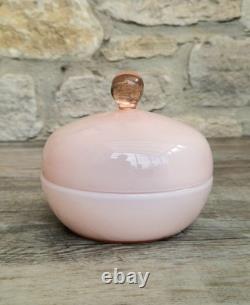 Vintage Large Opaline Pink Glass Lidded Powder Box Trinket Dish Art Deco Decor