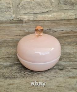 Vintage Large Opaline Pink Glass Lidded Powder Box Trinket Dish Art Deco Decor