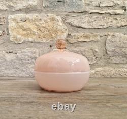 Vintage Large Opaline Pink Glass Lidded Powder Box Trinket Dish Art Deco Decor