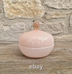 Vintage Large Opaline Pink Glass Lidded Powder Box Trinket Dish Art Deco Decor