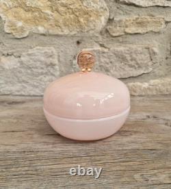 Vintage Large Opaline Pink Glass Lidded Powder Box Trinket Dish Art Deco Decor