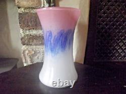 Vintage Large Vasart Pink & Blue Art Glass Vase Signed to Base