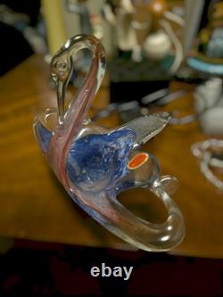 Vintage Lavorazione Murano Art Glass Swan Bowl/Dish Pink Hand Blown withLabel