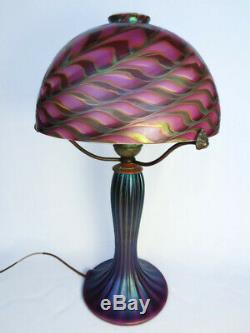 Vintage Lundberg Studios 1990 Signed Art Glass Table Desk Lamp & Shade