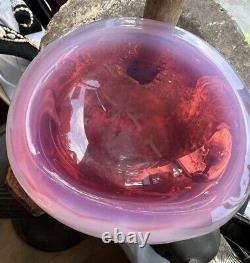 Vintage MCM Art Glass Murano Ashtray Bowl Pink & Opalescent Mid Century Italian