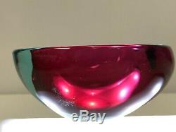 Vintage MCM Blue/Pink Murano Glass Sommerso Flat Cut Geode Bowl Cenedese 1960's