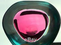 Vintage MCM Blue/Pink Murano Glass Sommerso Flat Cut Geode Bowl Cenedese 1960's