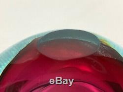 Vintage MCM Blue/Pink Murano Glass Sommerso Flat Cut Geode Bowl Cenedese 1960's