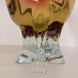 Vintage MCM Josef Hospodka Czech Art Glass Vase In Pink & Amber