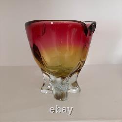 Vintage MCM Josef Hospodka Czech Art Glass Vase In Pink & Amber
